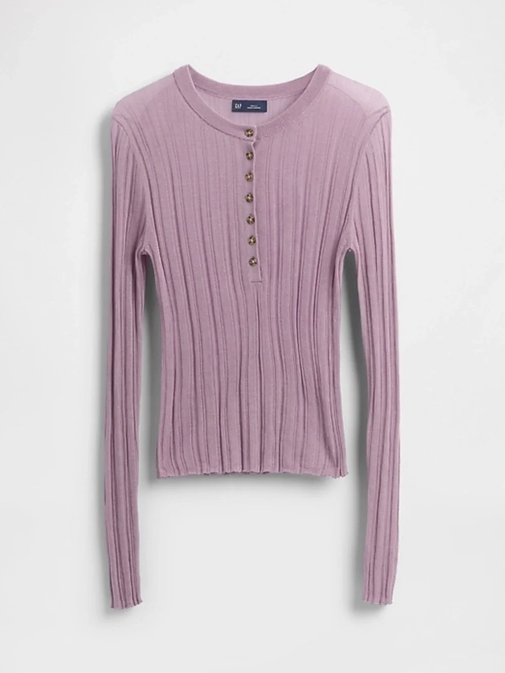 GAP Ribbed Henley Long Sleeve Top in amethyst purple sheer